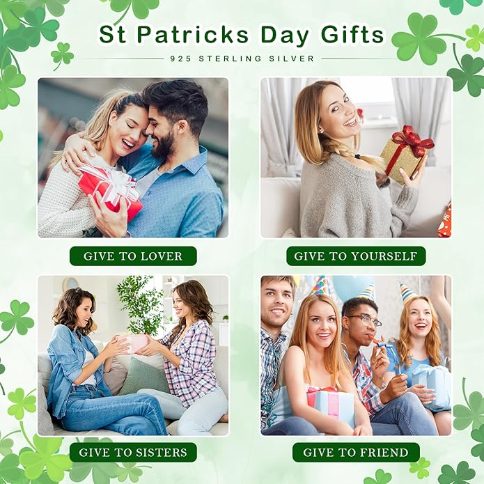 JUSTKIDSTOY St Patricks Day Earrings Gifts 925 Sterling Silver Four Leaf Clover Shamrock Earrings Irish Jewelry for Women Girls