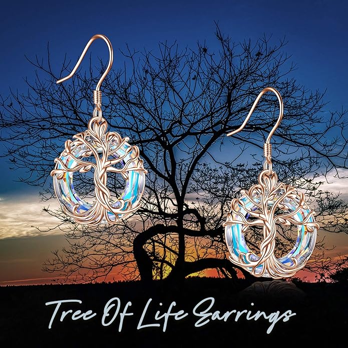 TOUPOP Tree of Life Earrings 925 Sterling Silver Family Tree Dangle Drop Earrings Crystal Jewelry Birthday Christmas Gifts for Women Her