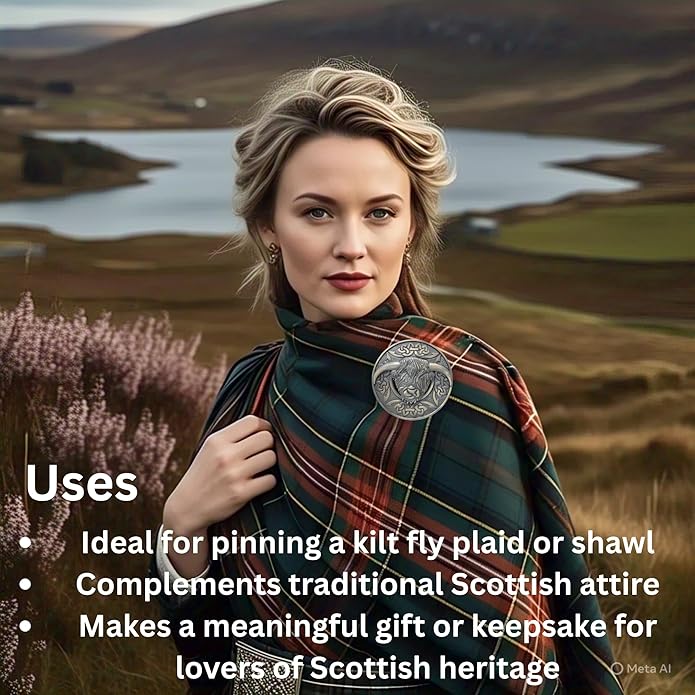 Highland Cow Kilt Brooch with Celtic Knot - Traditional Scottish Helian Coo Plaid Brooches for Men – Handcrafted Tartan Sash Pin, Luxurious Accessory for Women’s Dress