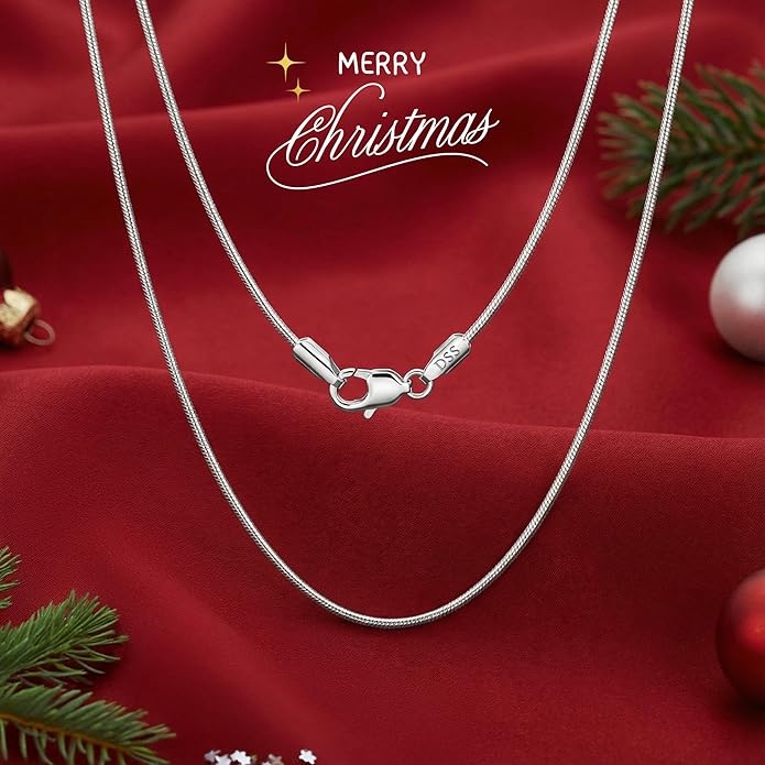 DSS 925 Sterling Silver Necklace for Women, 8 Sided Snake Chain 1.6mm, Lobster Claw Clasps, Sterling Silver Chain, Italian Jewelry for Women, 16in - 30in