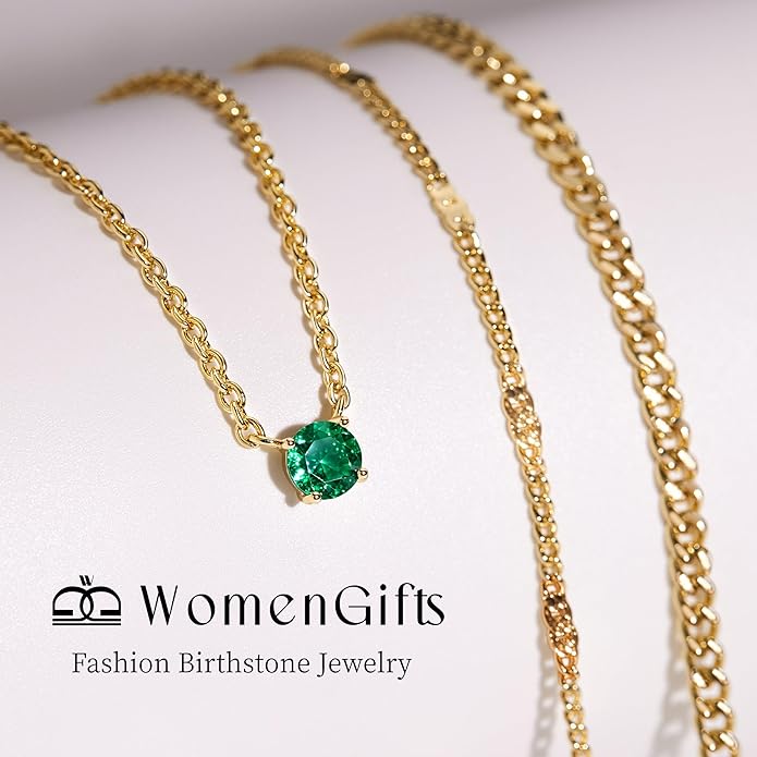WomenGifts Layered Gold Necklaces for Women, 14K Gold Sterling Silver Plated Dainty Pendant Necklace Set with Cubic Zirconia Circle, Chunky Stackable Cuban Chain Choker, Trendy Personalized Birthstone Jewelry Gift Non Tarnish