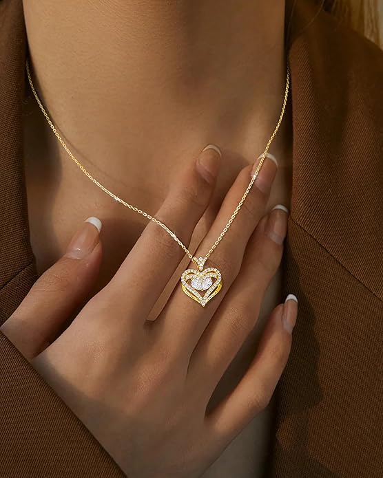 Moissanite Heart Necklace for Women, 18K White/Yellow Gold-Plated 925 Sterling Silver Pear Cut Moissanite Imitation Diamond Pendant Eternity Love Gifts for Her, Anniversary, Birthday, Wedding - to My Wife, Mom