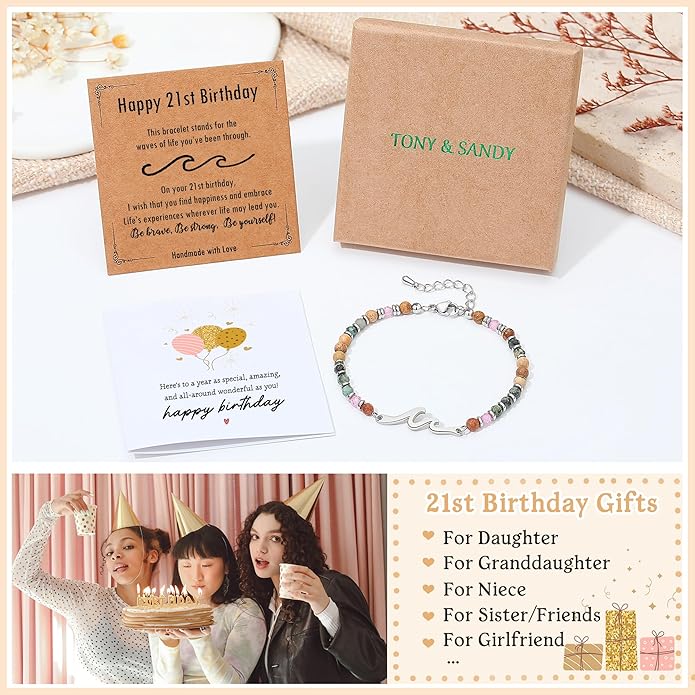 TONY & SANDY Friend Gifts for Women, Stocking Stuffers for Women, Sister Gifts from Sister, Wave Bracelet, Birthday Gifts for Woman, Bestie Friendship Bracelets, Unique Gifts for Her