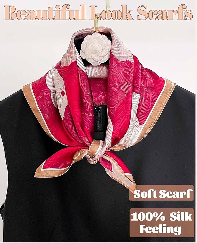 kcctoo 27.5" Mulberry Silk Feeling Head Scarf Women's Fashion Square Neck Satin Scarfs for Bag Hair Scarves Gift