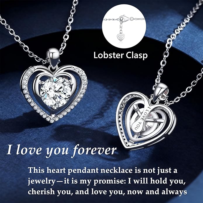 Heart Pendant Necklace for Women Gift for Wife Moissanite 1-3Carats Silver Pendant Jewelry Wedding Anniversary Birthday Valentines Gift for Her Engagements Christmas Mothers Day for Mom Daughter Girlfriend