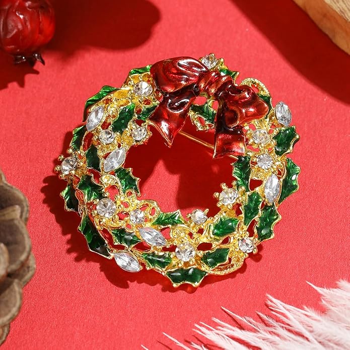 ONLYJUMP Christmas Bell Brooch Pins for Women Girls Lovely Crystal Christmass Tree Snowflake Bell Reindeer Snowman Brooches Colorful Xmas Enamel Pins Holiday Party Gift