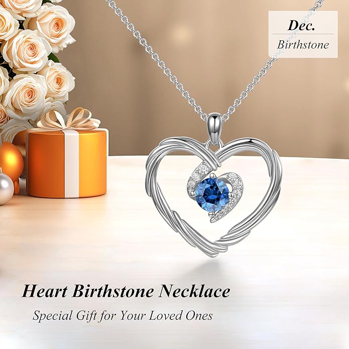 G&GEMSJEW 18K Gold Heart Birthstone Necklaces for Women, S925 Sterling Silver Jewelry Birthday Gifts for Women Wife Girlfriend Mom, Anniversary Christmas Valentines Gifts