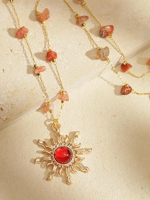 Sacina Sun Choker Necklace, Natural Crystal Necklace, Boho Hippie Jewelry, Christmas Jewelry Gift For Women