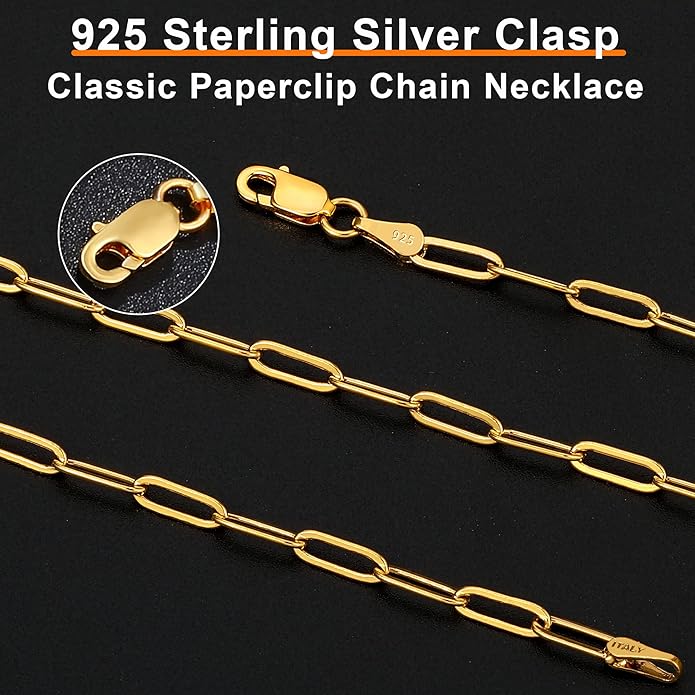 OCHCOH 925 Sterling Silver Clasp 2.5/3/4/5mm Paperclip Chain for Women Silver Chain Necklace 16, 18, 20, 22, 24, 26, 30 Inches