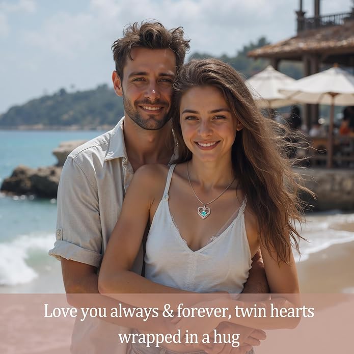 Kuschelkatze Entwined Souls Necklace - Sterling Silver Double Heart Pendant | Engraved 'I Love You Always and Forever' | Gift for Couples, Anniversary, Wedding