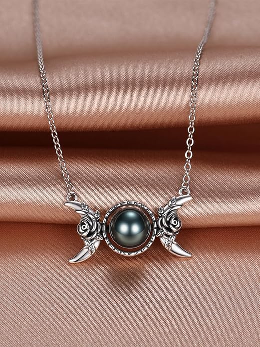 KANNSOAR Tahitian Black Pearl 18K White Gold Plated Sterling Silver Pendant Necklace for Wedding Birthday Anniversary Valentines Day Christmas Pearl Jewelry Gift for Women Wife Mom Lover Girlfriend