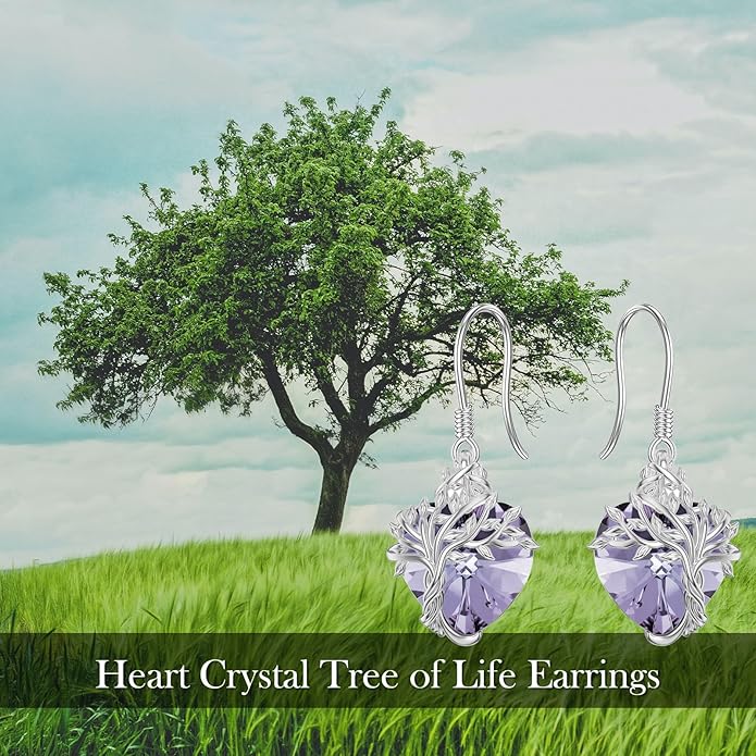 TOUPOP Tree of Life Earrings 925 Sterling Silver Family Tree Dangle Drop Earrings Crystal Jewelry Birthday Christmas Gifts for Women Her