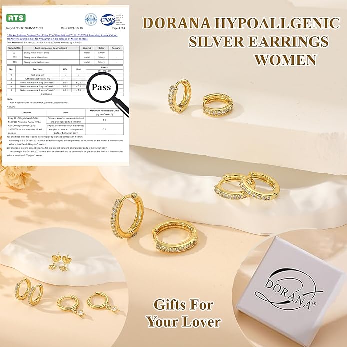 DORANA Valentines Day Gift 3 Pairs 925 Sterling Silver Earrings for Women Girls Non Tarnish Small Hypoallergenic Huggie Hoops Cartilage Stack Earring Sets for Multiple Piercing