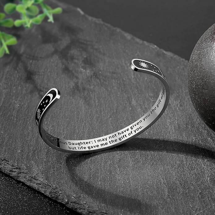 TONY & SANDY Inspirational Bracelets for Women Teen Girls Personalized Gifts for Daughter Granddaughter Mom Sister Friends Stainless Steel Engraved Cuff Birthday Easter Christmas