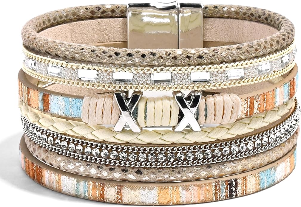 VIBILIA Boho Leather Wrap Bracelets for Women Multi-Layer Bracelets with Strong Clasp Jewelry for Women