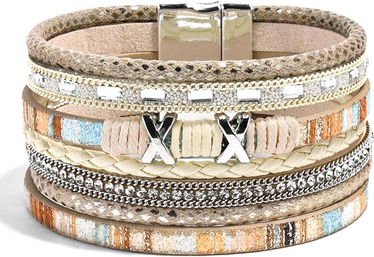 VIBILIA Boho Leather Wrap Bracelets for Women Multi-Layer Bracelets with Strong Clasp Jewelry for Women