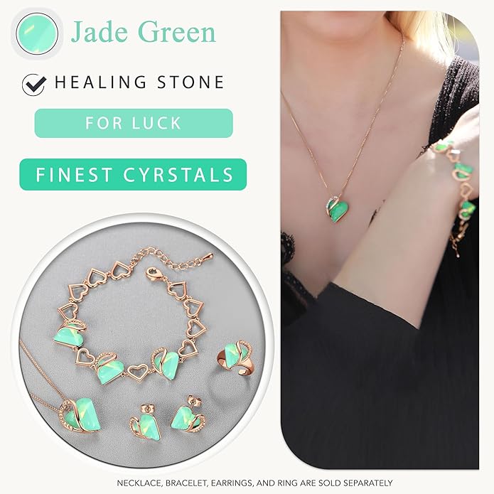 Leafael Rose Gold Plated Necklace for Women: Heart Shaped Birthstone/Healing Crystals Center, Dazzling Cubic Zirconia, Hypoallergenic Chain (18"+2"), Jewelry Gifts for Anniversaries and Birthdays