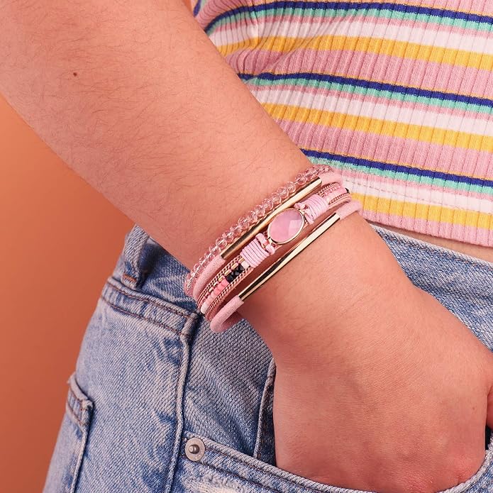 FANCY SHINY Leather Wrap Bracelets Crystal Beads Bracelet Boho Cuff Stone Charm Bracelets with Clasp Costume Jewelry for Women