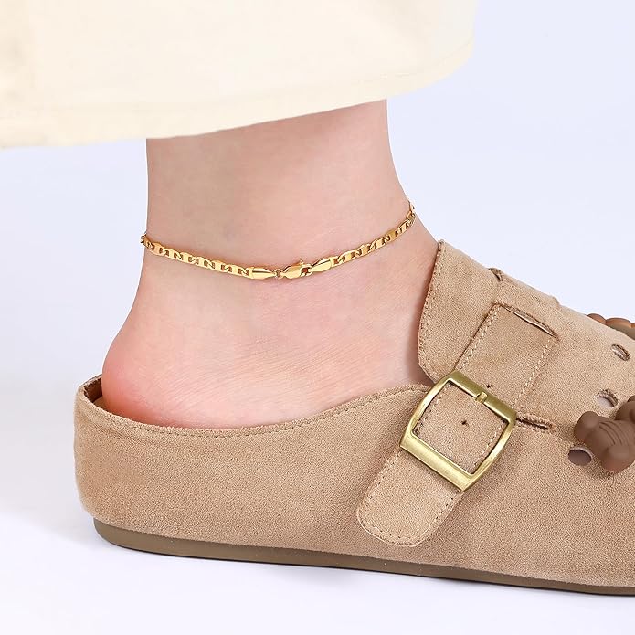 Gacimy 3.5mm Mariner Anklets for Women, 18K Gold Plated/Silver Tone Women’s Anklet, 9/10/11 Inches