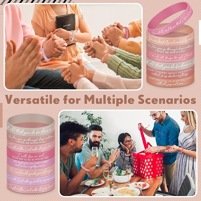 Ecation Bible Verses Bracelets Bulk Scripture Silicone Wristbands Inspirational Motivational Quote Rubber Wristbands Christian Bracelets for Easter Carnival Party Favors