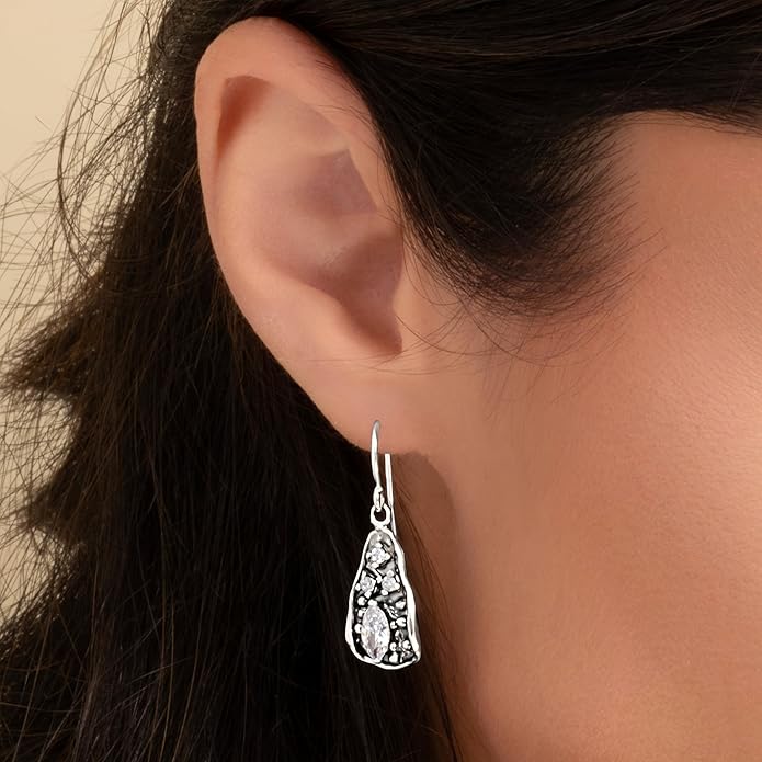 925 Sterling Silver Dangle Earrings for Women - Triangle Shield with Cubic Zirconia Vintage Design - Hypoallergenic, Lead & Nickel Free - Artisan Handcrafted Statement Earrings by Jean Rachel Jewelry