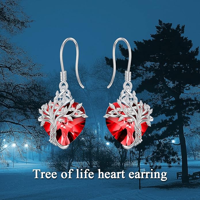 TOUPOP Tree of Life Earrings 925 Sterling Silver Family Tree Dangle Drop Earrings Crystal Jewelry Birthday Christmas Gifts for Women Her