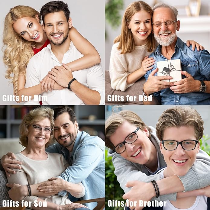 LUXEJEW Gifts for Men - Mens Bracelet, Beaded Leather Initial Bracelet 6mm Matte Agate Stone Handmade Bracelets Adjustable Stainless Steel Magnetic Clasp Mens Jewelry Gifts