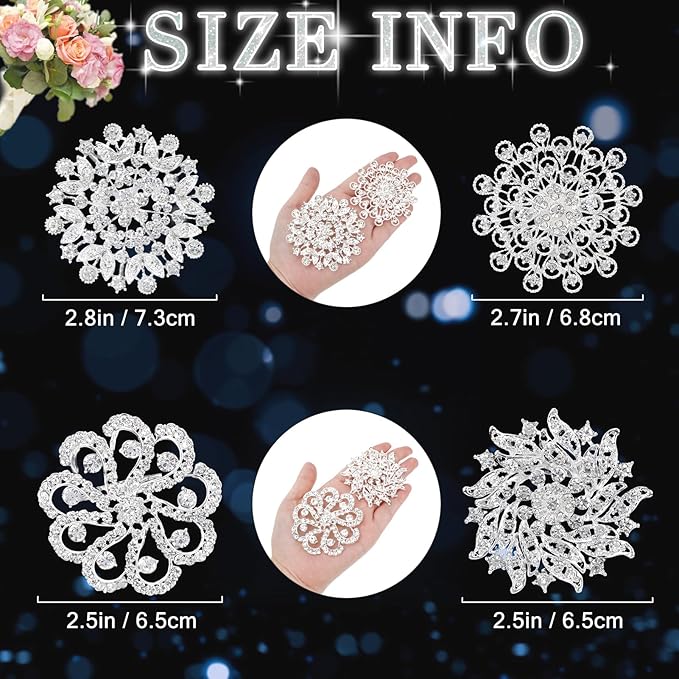 kilofly 4pc Rhinestone Wedding Crystal Floral Bouquet Brooch + 100pc Pins + Gift Bag