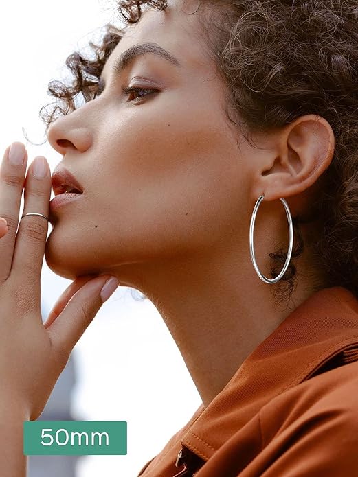 ChicSilver Hypoallergenic 925 Sterling Silver Hoop Earrings for Women, Lightweight Large Gold Plated Hoop Earrings, Endless Hoops Huggie Earrings 15/20/30/50/70MM