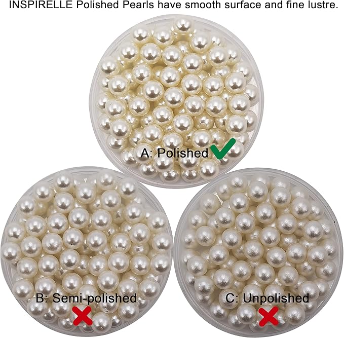 INSPIRELLE 1100pcs 8mm Ivory Polished ABS Undrilled Art Faux Pearls for Vase Fillers, No Hole Makeup Beads to Hold Brush Lipstick, Imitation Round Pearl Beads for Table Scatter Home Wedding Decoration