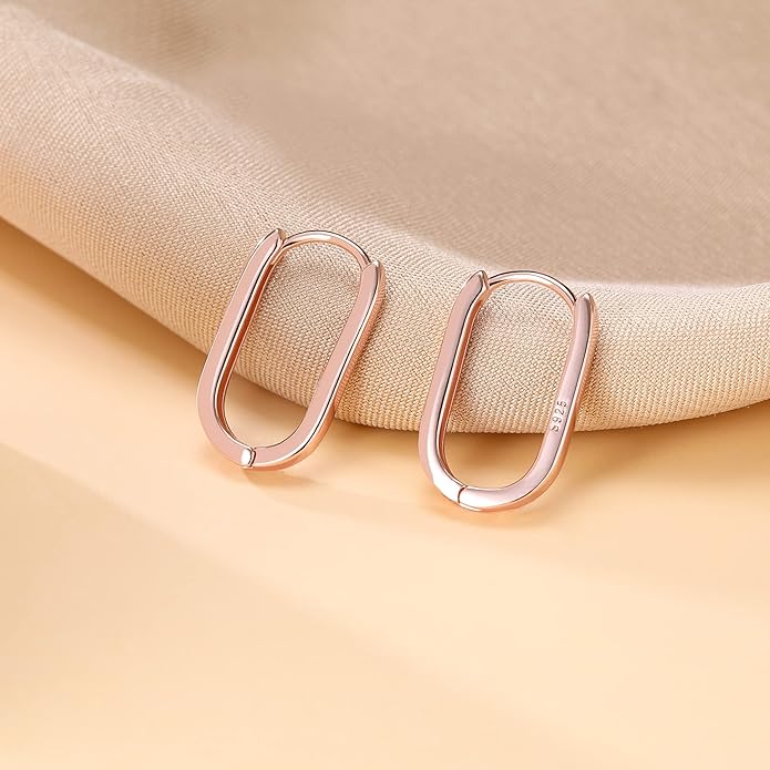 Reffeer 925 Sterling Silver U Hoop Earrings for Women Teens Minimalist Square Hoop Earrings U Huggie Earrings