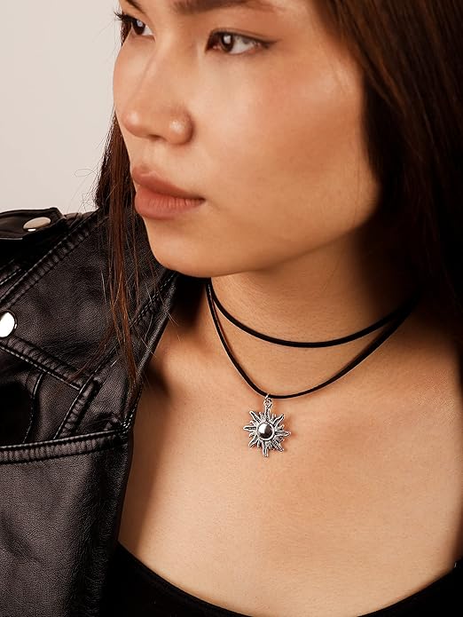 Sacina Gothic Boho Layered Sun Choker, Black Choker, Boho Goth Necklace, Black Jewelry, Halloween Christmas Jewelry Gift For Women