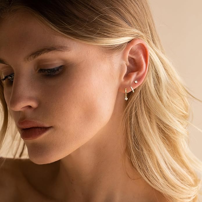 Freekiss 3 Pairs Gold Hoop Earrings Set: Dainty Stud Earrings Trendy Small 14K Gold Plated Hypoallergenic Dangle Cartilage Huggie Hoop Earrings for Women Gold Jewelry for Women Gifts