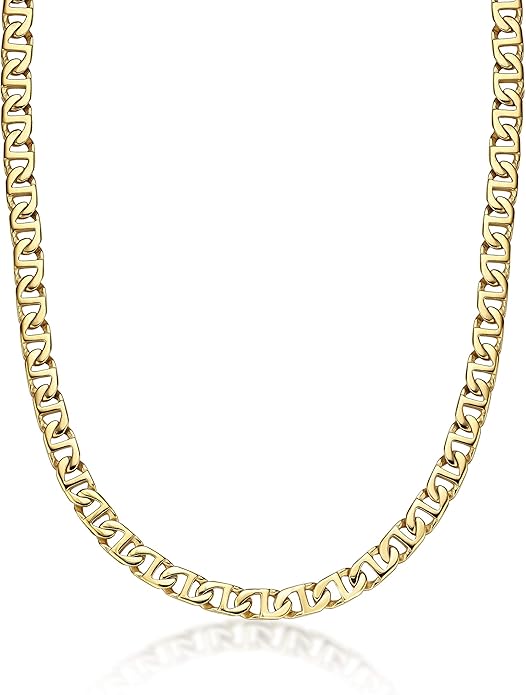 Metro Jewelry Stainless Steel Mariner Link Necklace for Men with Yellow Gold or Black Ion Plating 20 to 30 Inch Chain with Lobster Claw 10MM