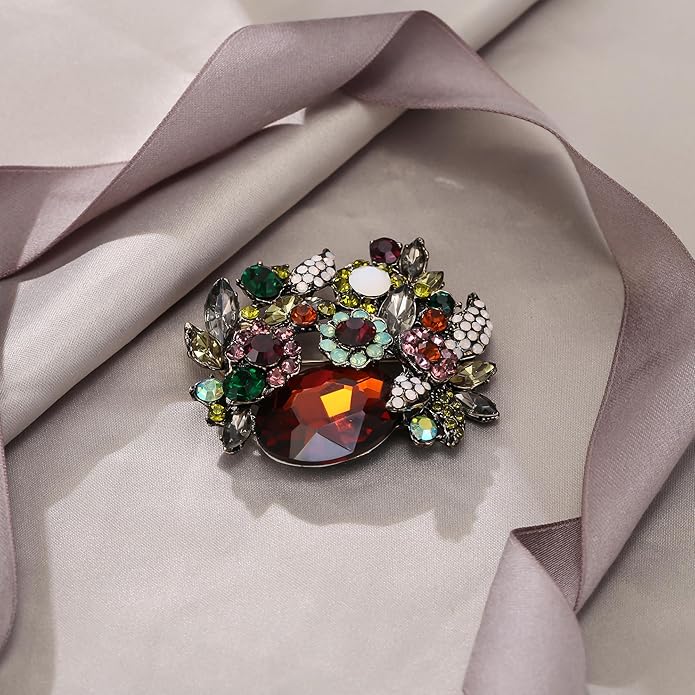 EVER FAITH Rhinestone Crystal Party Flower Leaf Vine Brooch