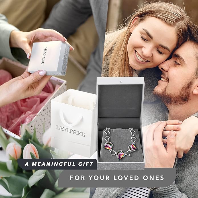 Leafael Infinity Love Heart Link Bracelets, Birthstone or Healing Stone Crystal Bracelet for Women, Silver Tone Jewelry Gifts for Her, 7-inch Chain and 2-inch Extender