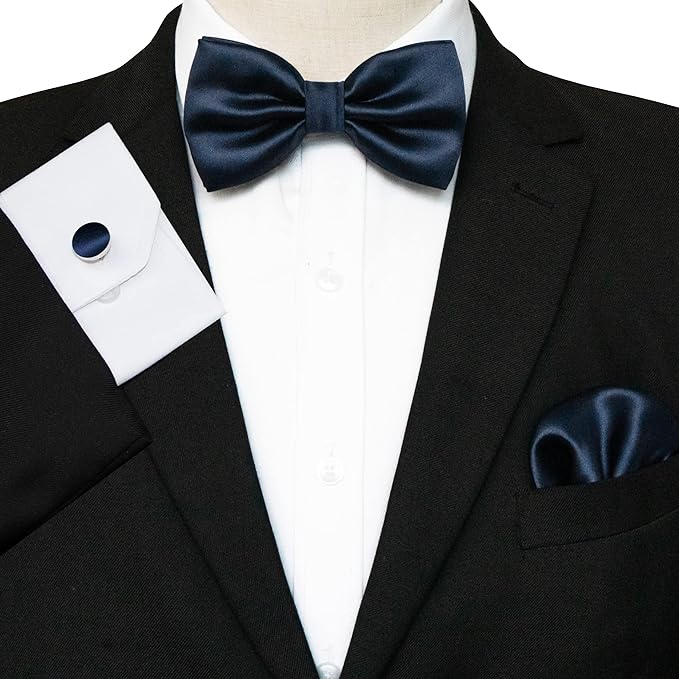 JEMYGINS Solid Color mens Pre-tied Bow Tie and Pocket Square Cufflinks Sets with Gift Box