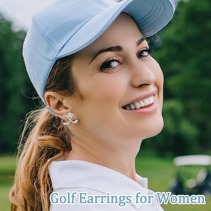 SmileBelle Golf Earrings for Women, Sterling Silver Golf Stud Matching Masters Golf Outfit, Hypoallergenic Golfer Gifts for Golfers as Daughter Sports Jewelry Accessories