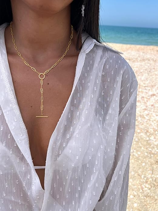 Lariat Long Necklace for Women Trendy Layered Y Necklace Dainty Pendant Drop Dangle Necklace Y-Shaped Necklace Simple CZ Necklace for Women Jewelry