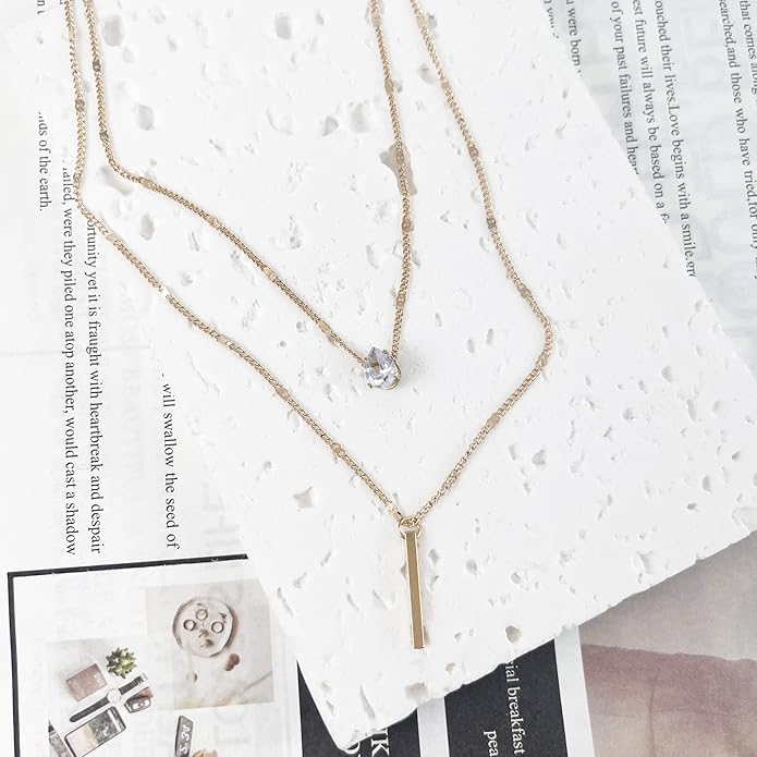 Irregular Y2k Long Y-shaped Necklace with Zircon Inlaid Sparkling Brick Tassel Pendant Double-Layer Chain High-end Fashion Accessory Women's