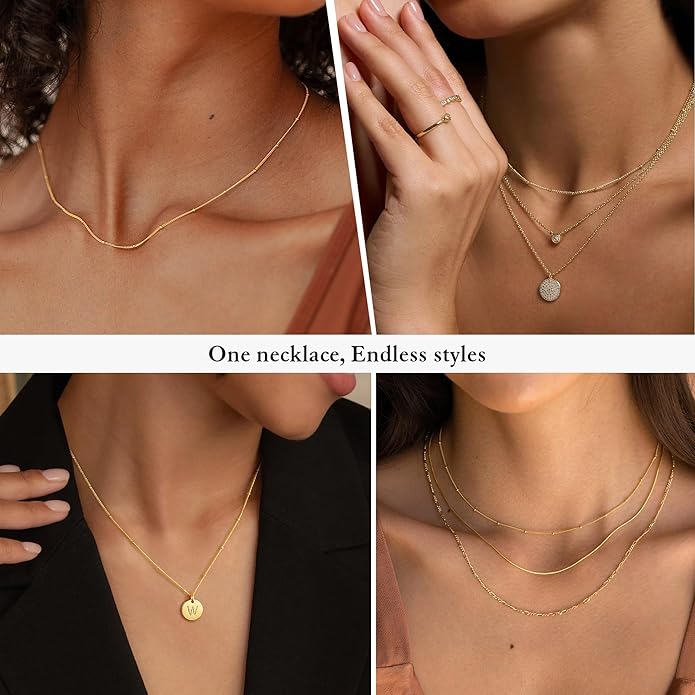 IEFWELL S925 Sterling Silver Chain Necklace for Women - 14K-Real-Gold-Plated 1.5mm Satellite Bead Chains Necklace, Hypoallergenic Sturdy Women's Chain Necklaces, 14/16/18/20/22/24 Inches Jewelry Gifts