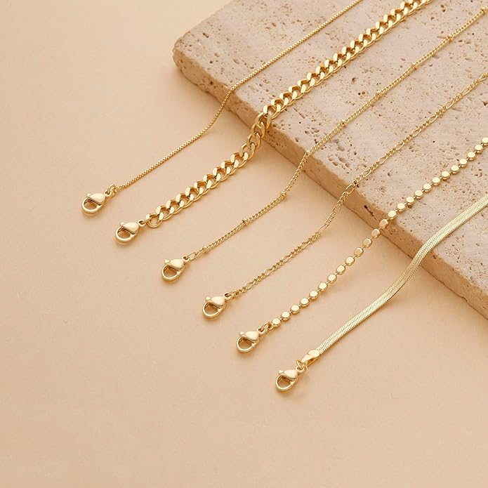 DEARMAY Waterproof Gold Plated Bracelets Set for Women Trendy, Dainty 14K Gold Jewelry Fashion Stackable Tennis Beaded Figaro Herringbone Paperclip Link Bracelet Pack Stack Gifts for Women
