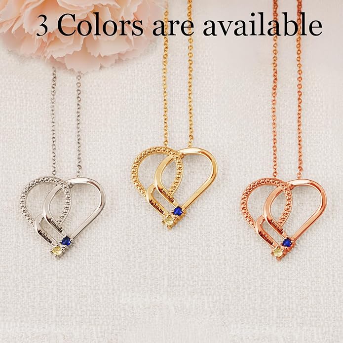 Easycosy Custom Name Necklace with Simulated Birthstones Customized Promise Necklace Heart Pendant with Engraved 2-6 Names - Anniversary Birthday Christmas Jewelry Gifts for Women Wife Mom Grandma