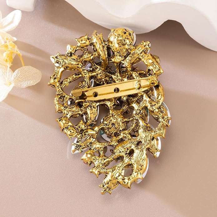 SELOVO Rhinestone Statement Brooch Pin Flower Dress Accessory