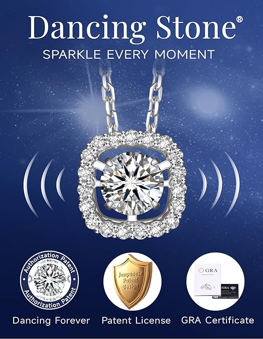 MomentWish Floating Necklace for Women, 0.5/1 Carat Dancing Moissanite Necklace for Her 925 Sterling Silver Pendant Anniversary Birthday Christmas Gift for Wife Mom Girlfriend