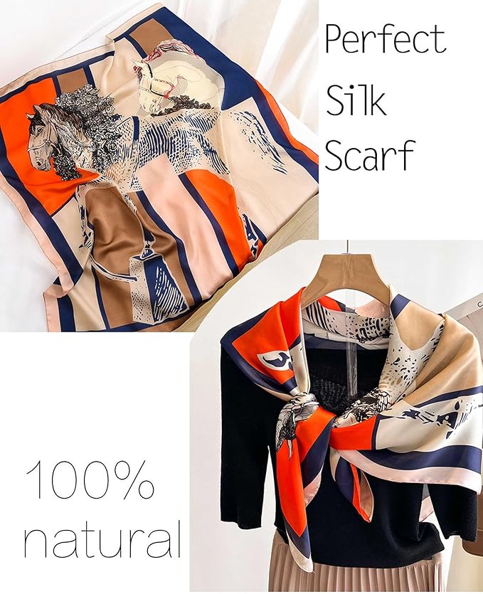 kcctoo 27.5" Mulberry Silk Feeling Head Scarf Women's Fashion Square Neck Satin Scarfs for Bag Hair Scarves Gift
