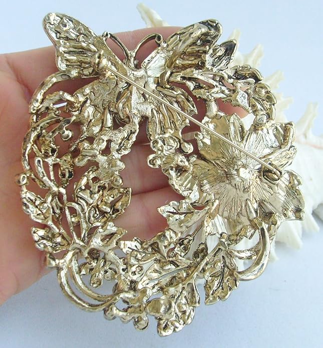 Art Style 3.54" Butterfly Flower Brooch Pin Pendant Rhinestone Crystal BZ4489