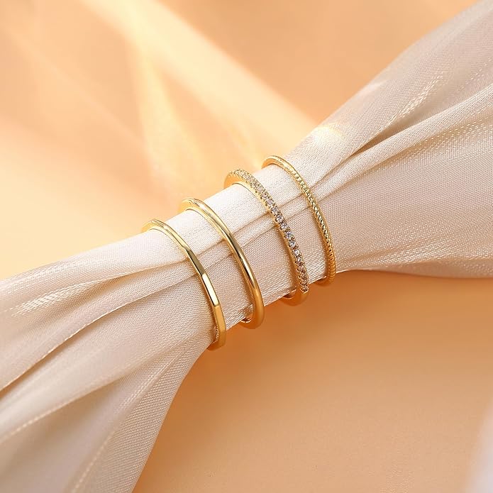 MILACOLATO 14K Gold Plated 1.3mm Thin Stackable Rings for Women - Minimalist Non Tarnish Half Cubic Zirconia Band Rings - Dainty Trendy Statement Stacking Rings Set Size 5-10