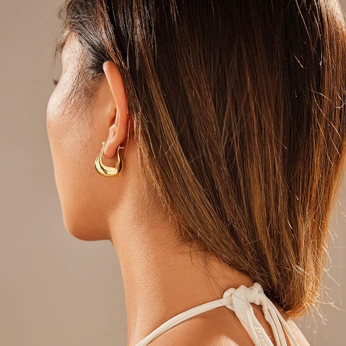 YUJIE Gold Plated Hoop Earrings for Women Brass Earring Chunky Statement Jewelry