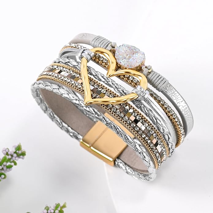 VIBILIA Boho Leather Wrap Bracelets for Women Multi-Layer Bracelets with Strong Clasp Jewelry for Women